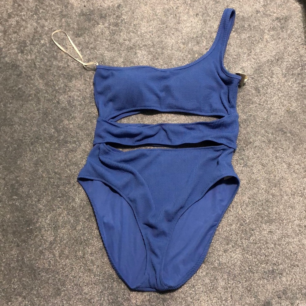 Aerie Blue One-Shoulder One Piece Swimsuit